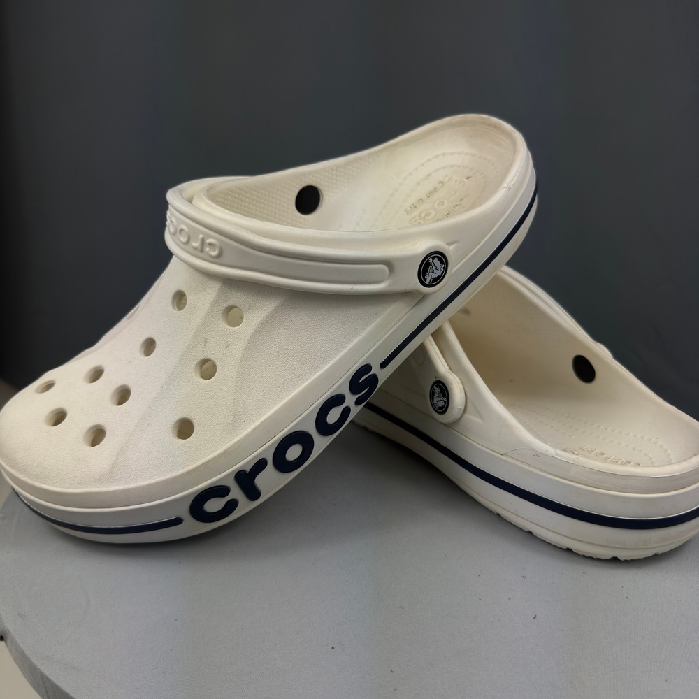 Crocs Bayaband Mens Size 11 Clogs White Navy Slip On Comfort Water Shoes